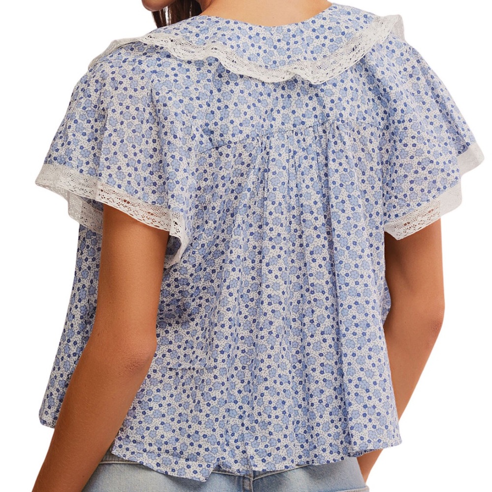 Free People Blue Floral Print Blouse - Picture 4 of 4